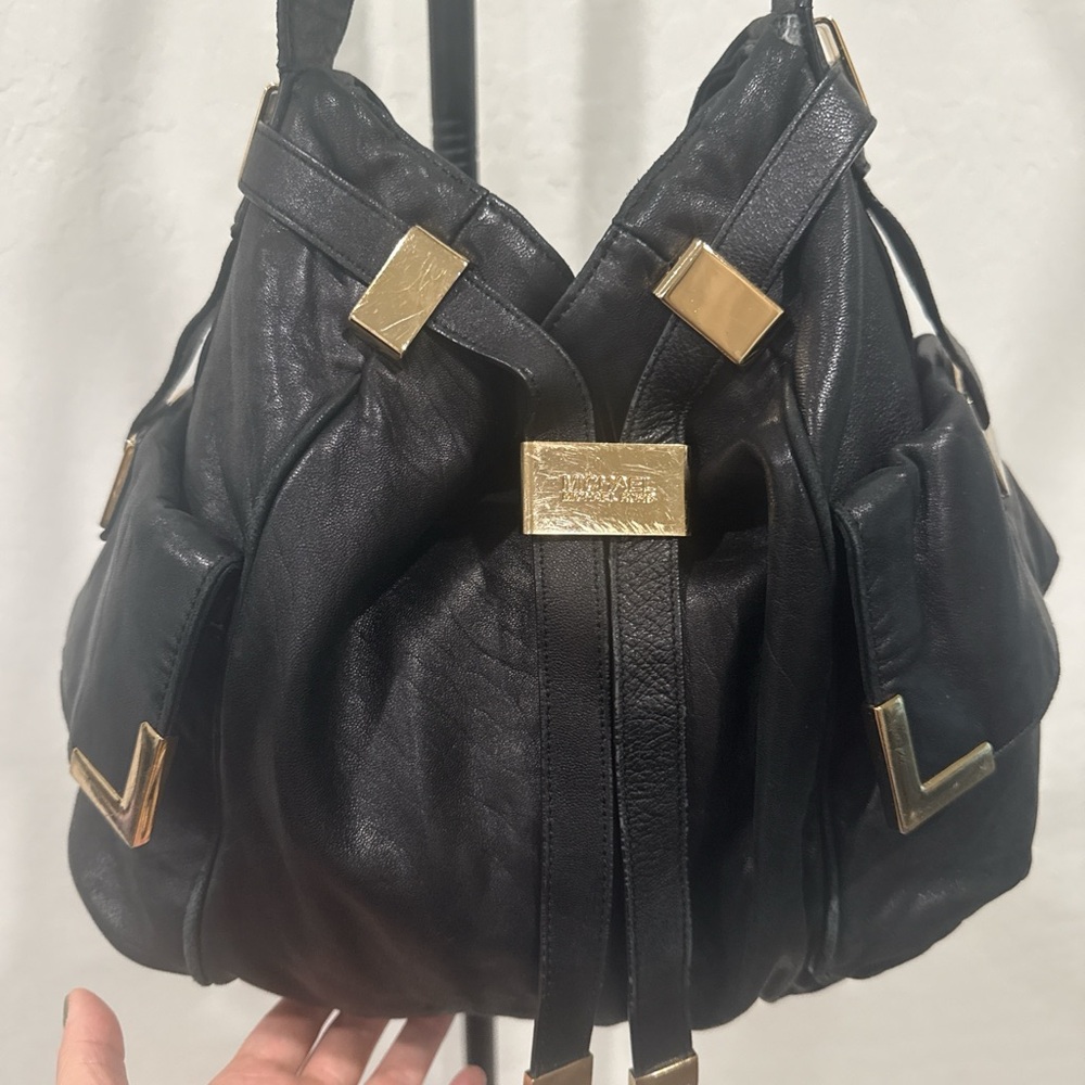 Michael kors Beverly large black leather shoulder hobo tote bag